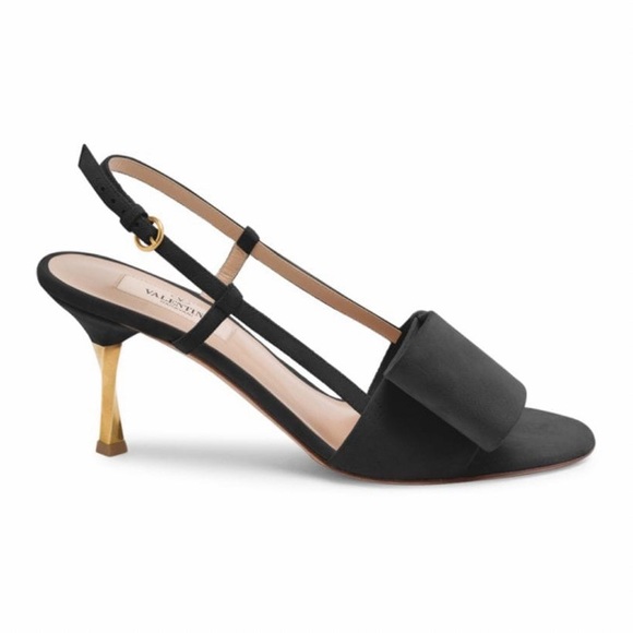 Valentino Garavani Shoes - VALENTINO GARAVANI BLACK SUEDE BOW DETAIL SANDAL WITH GOLD TWIST HEEL SIZE 8.5